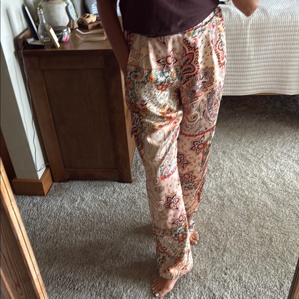 Rachel Zoe Cream Paisley Straight Leg Pants